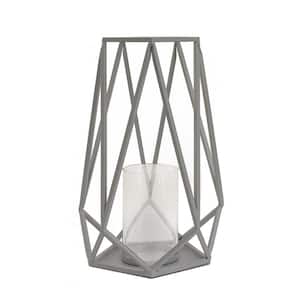 12 in. Candle Lantern with Glass Chimney, Glacier Gray