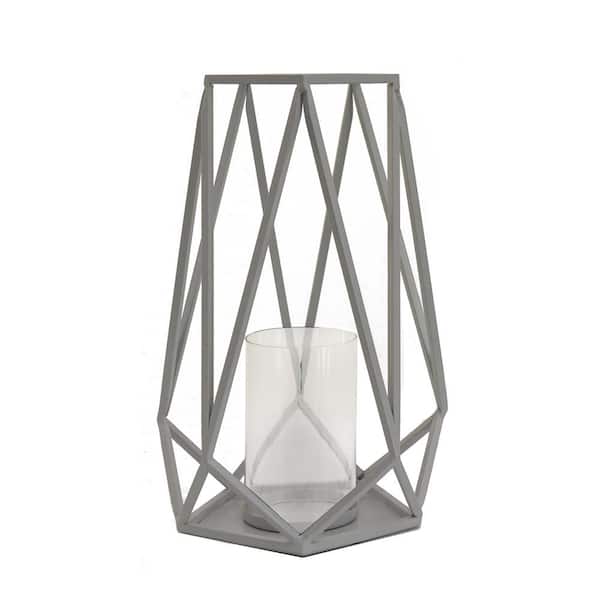National Outdoor Living 12 in. Candle Lantern with Glass Chimney, Glacier Gray