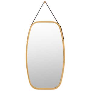 30.5 in. x 17.5 in. Rectangle Faux Leather Beige Wall Hanging Framed Mirror