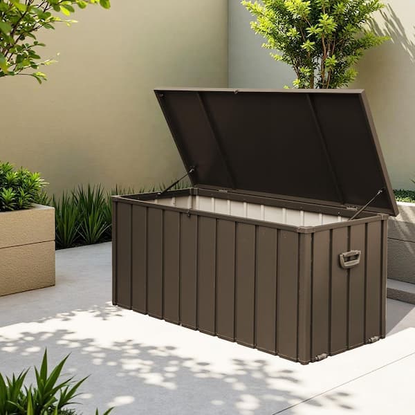 100 Gal. Dark Brown Outdoor Storage Deck Box Waterproof, Large Patio Storage Bin