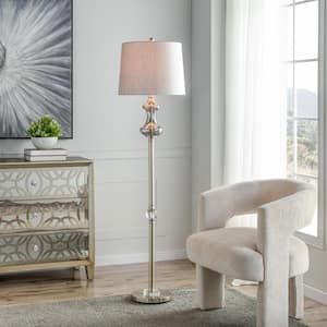 Callahan 62.5 in. Silver Contemporary 1-Light Standard Floor Lamp for Living Room with Linen Drum Shade