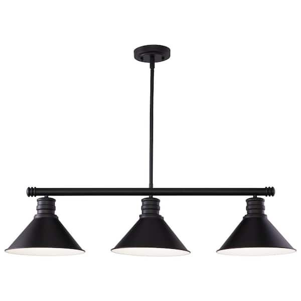 Akron 3-Light Bronze Farmhouse Linear Chandelier Island Pendant Fixture Pool Table Light