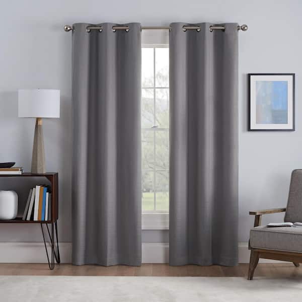 Eclipse Talisa Draftstopper Grey Textured Solid Polyester 37 in. W x 63 in. L 100% Blackout Single Grommet Top Curtain Panel