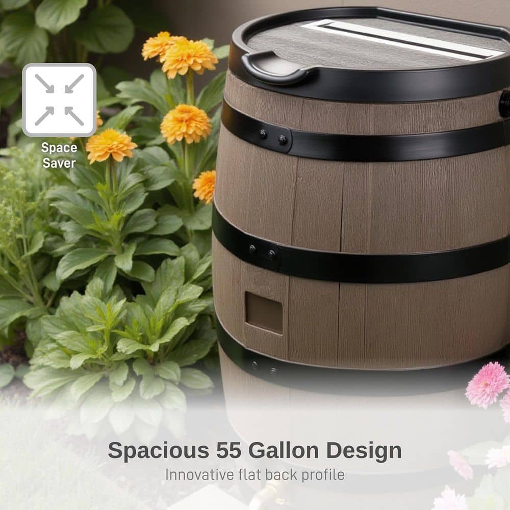 55 Gallon Woodgrain Polyethylene Rain Barrel with Brass Spigot