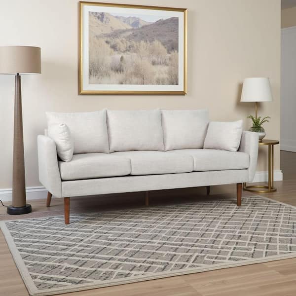 Benjara Nate 29.5 in. Straight Arm Fabric Rectangle with 2-Accent Pillows Sofa in Beige and Brown