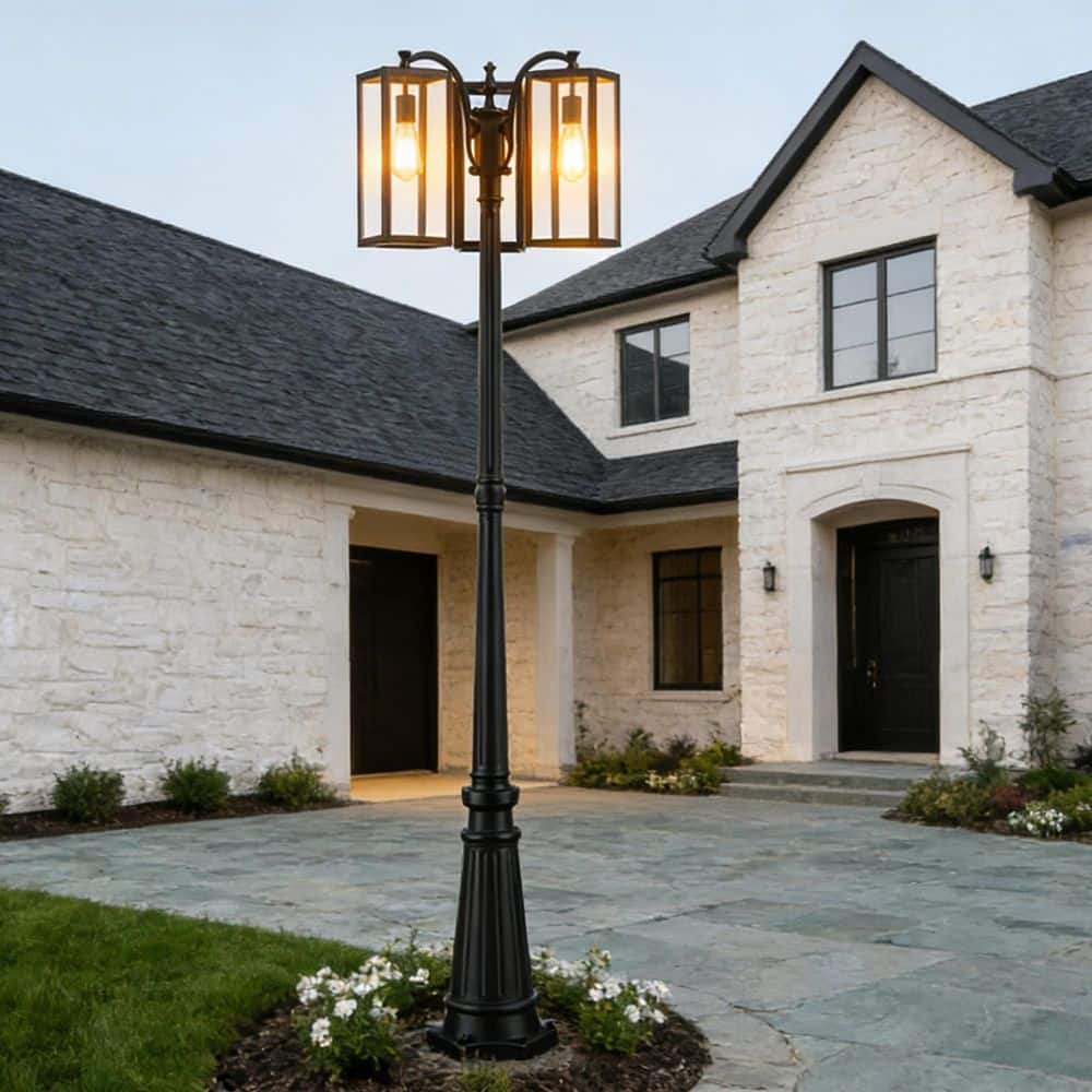 "80""H 3-Light Matte Black Aluminum Weather Resistant Post Light Set with No Bulbs Included" price history on PriceWatchPro