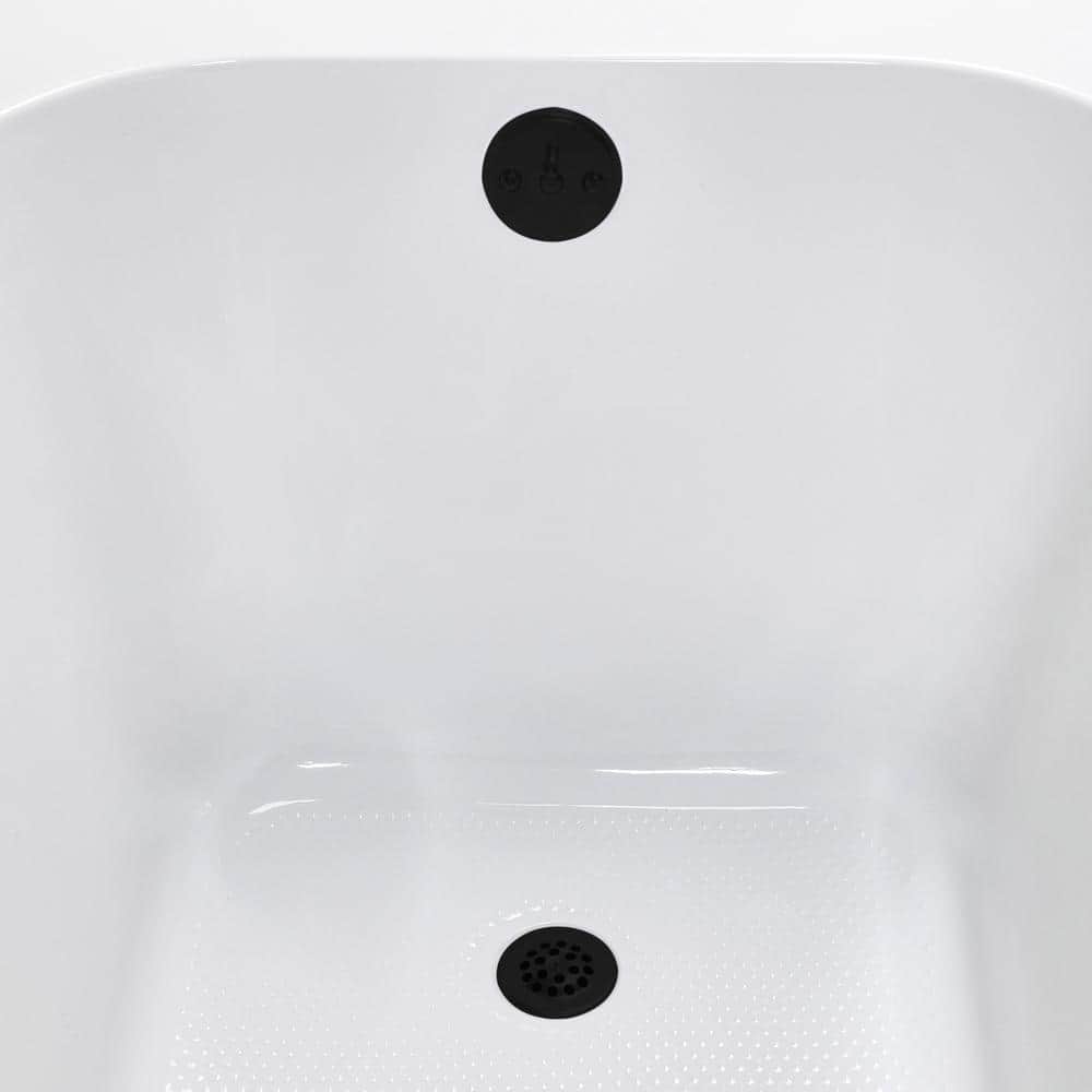 72" x 36" Glossy White Acrylic Drop-In Soaking Bathtub with Matte Black Hardware