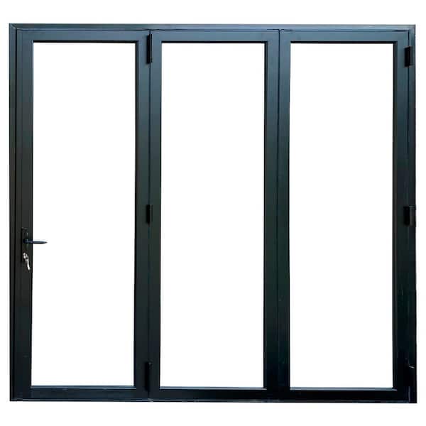 TEZA DOORS Teza 90-Series 120 in. x 96 in. Matte Black Left to Right Folding Aluminum Bi-Fold Patio Door