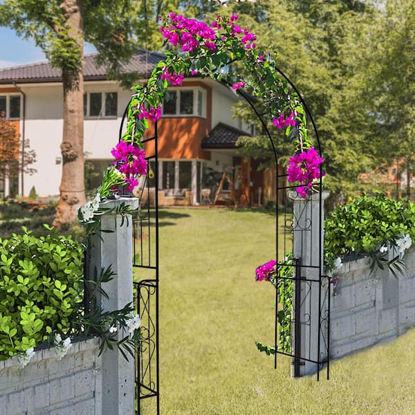 55.00 x 14.50 x 94.50 in. Outdoor Black Trellis Metal Garden Arch - Wide Garden Arch for Climbing Plants and More