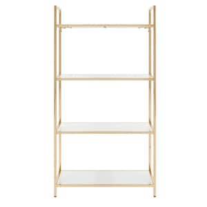 60 in. White/Gold Metal 4-shelf Etagere Bookcase with Open Back