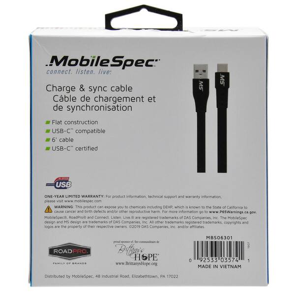 GE 6.5 ft. USB-C to USB-A Charge and Sync Cable, Black 33780 - The Home  Depot