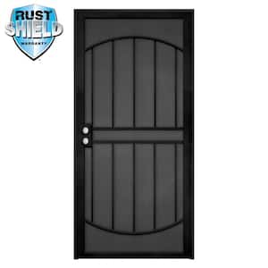 36 in. x 80 in. Arcada Rust Shield Black Surface Mount Universal Outswing Steel Security Door with Expanded Metal Screen
