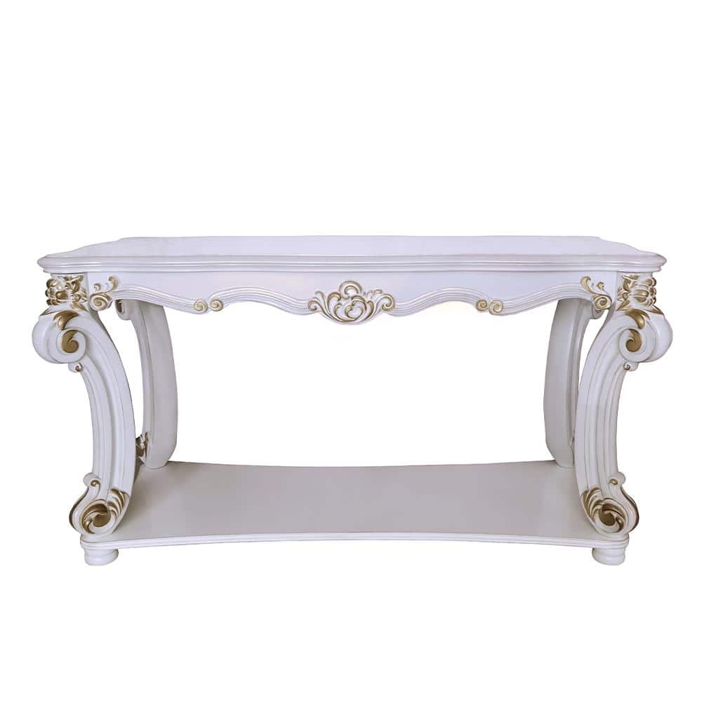 Vendome Antique Pearl Wood Sofa Table with Storage Shelf