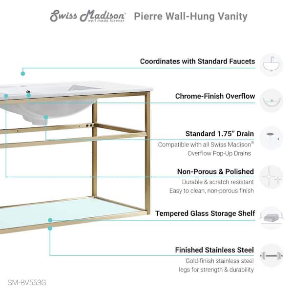 Pierre 35.4 in. W x 23.6 in. H Vanity in Gold with Ceramic Vanity Top in White with White Basin