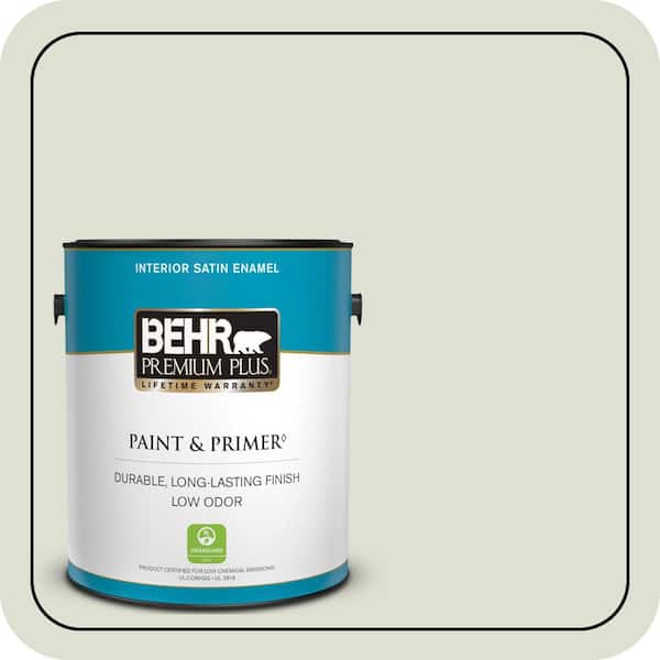 BEHR PREMIUM PLUS 1 gal. #PPU10-12 Whitened Sage Satin Enamel Low Odor Interior Paint & Primer