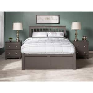 Mission Full Platform Bed with Flat Panel Foot Board and Twin Size Urban Trundle Bed in Grey
