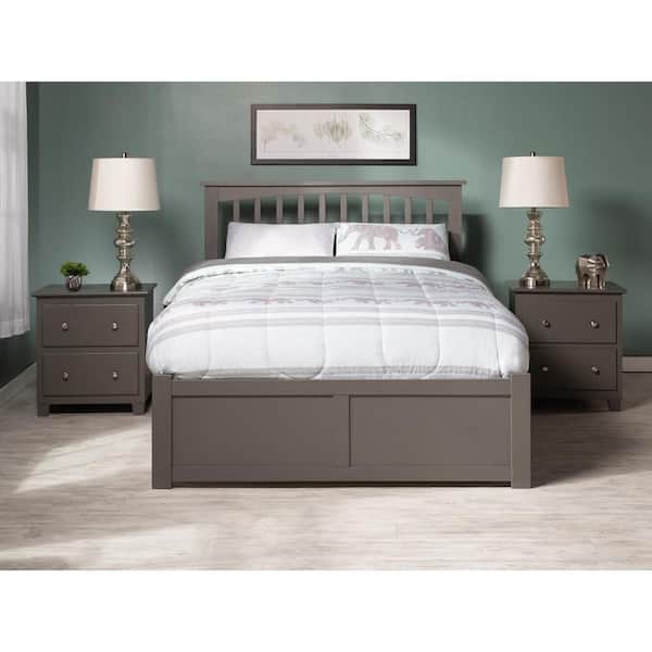 AFI Mission Full Platform Bed with Flat Panel Foot Board and Twin Size Urban Trundle Bed in Grey