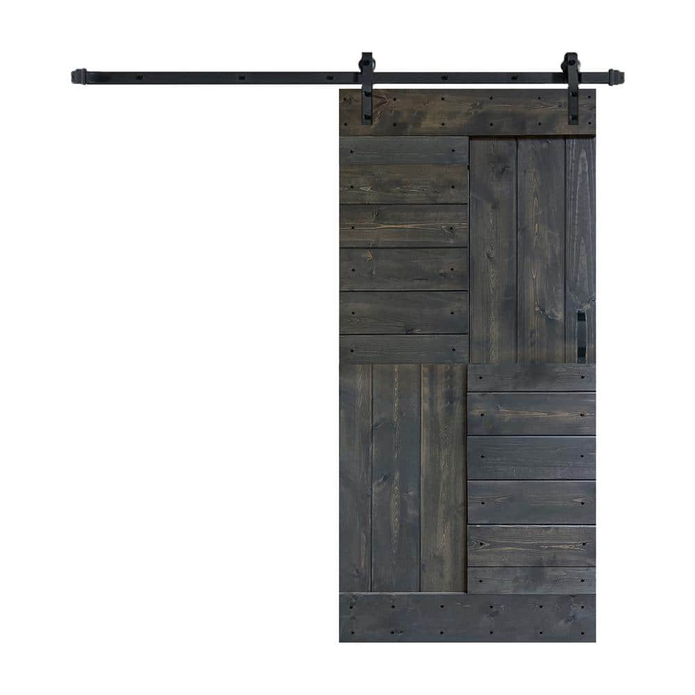 S Series 36 in. x 84 in. Carbon Gray Finished DIY Solid Wood Sliding Barn Door with Hardware Kit price history on PriceWatchPro