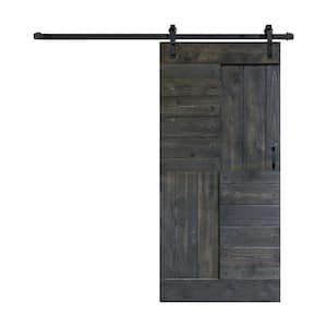 S Series 36 in. x 84 in. Carbon Gray Finished DIY Solid Wood Sliding Barn Door with Hardware Kit