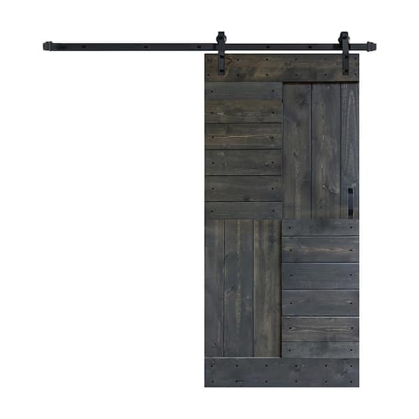 ISLIFE S Series 36 in. x 84 in. Carbon Gray Finished DIY Solid Wood Sliding Barn Door with Hardware Kit