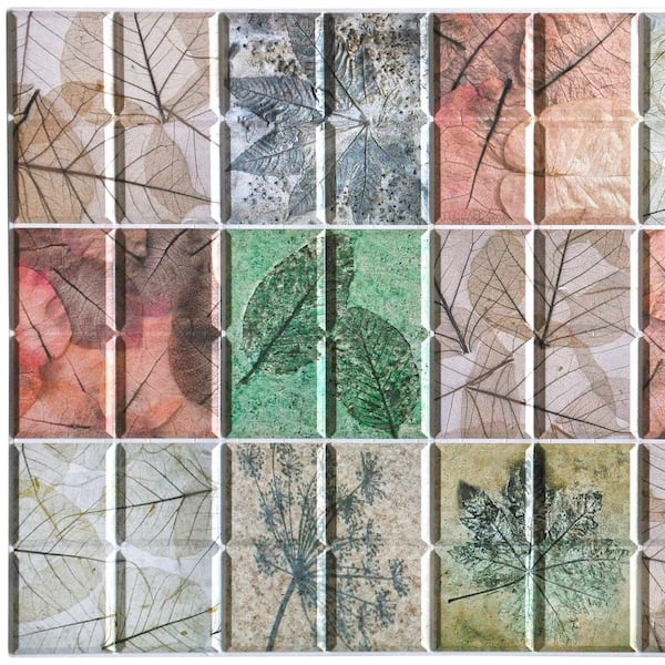 Dundee Deco 3D Falkirk Retro 1/100 in. x 38 in. x 19 in. Multicolor Floral Pattern in Squares PVC Decorative Wall Paneling (5-Pack)