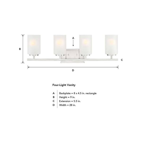 Designers Fountain - Carmine 28 in. 4-Light Brushed Nickel Modern Vanity Light with Etched Glass Shades