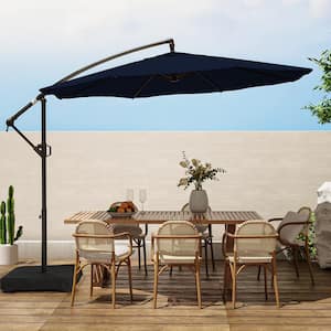 10 ft. Aluminum Offset Cantilever Patio Umbrella with Base Included and Infinite Tilt in Navy Blue