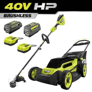 40-Volt HP Brushless 20 in. Cordless Battery Walk Behind Push Mower and Trimmer - (2) Batteries/(2) Rapid Chargers