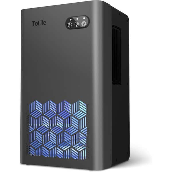 6 Pints 950 Sq. Ft. Small Dehumidifiers for Basement, Home, Bathroom with Auto Shut Off, 7 Colors LED Light in Gray