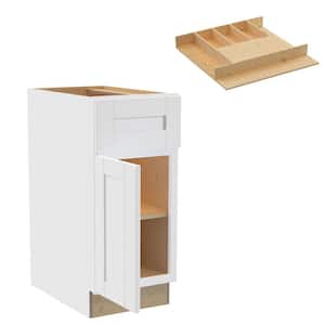 Washington 15 in. W x 24 in. D x 34.5 in. H Vesper White Plywood Shaker Assembled Base Kitchen Cabinet Left Cutlery Tray