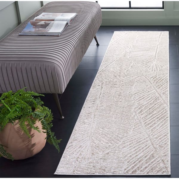 Maya 2 ft. x 8 ft. Ivory Striped Leaf Runner Rug