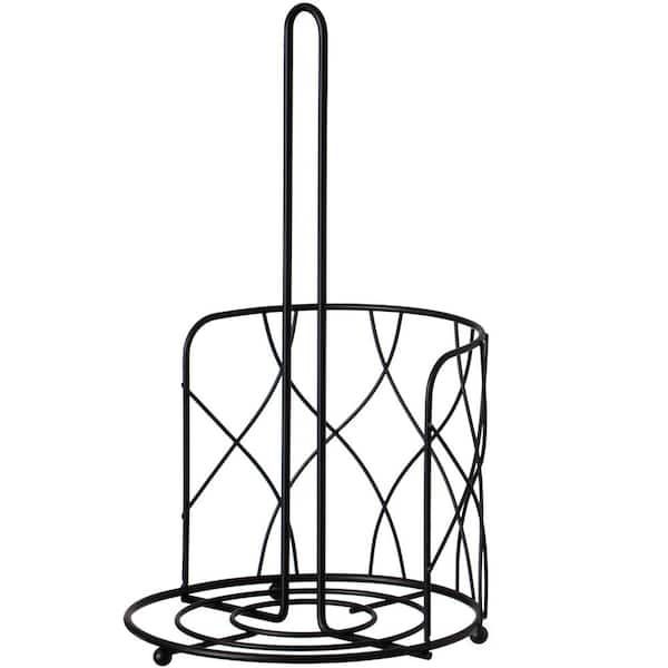 Basicwise Freestanding Black Iron Paper Towel Holder Stand Roll Dispenser with Frame for Kitchen