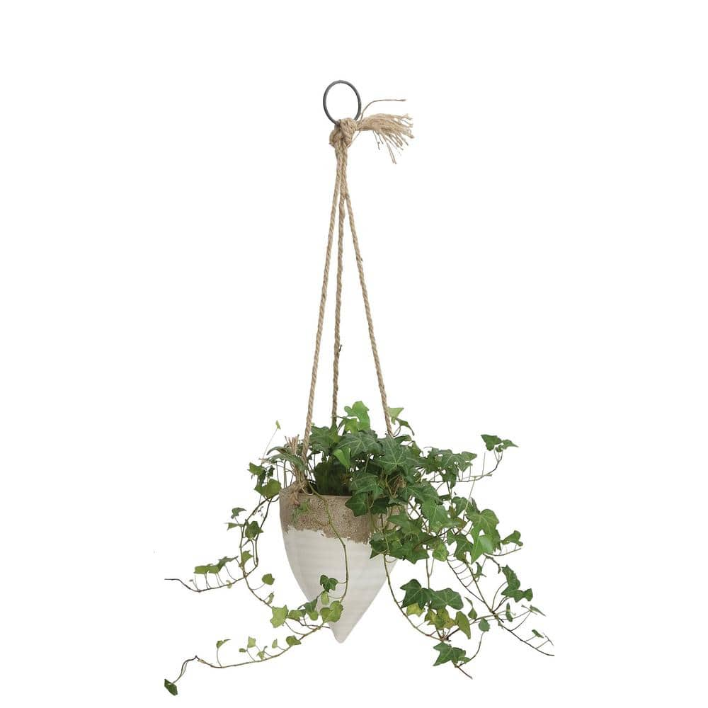 UPC 807472947471 product image for 6.5 in. x 8.5 in. Distressed White and Beige Clay Hanging Baskets with Jute Rope | upcitemdb.com