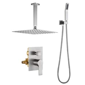 Single-Handle 2-Spray 12 in. Ceiling Mount Shower Heads with Hand Shower Faucet in Brushed Nickel(Valve Included)
