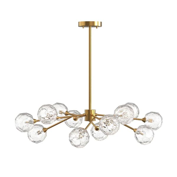 12-Light Brass Crystal Sputnik Chandelier with Faceted Crystal Ball Shades for Kitchen Dining Room Living Room