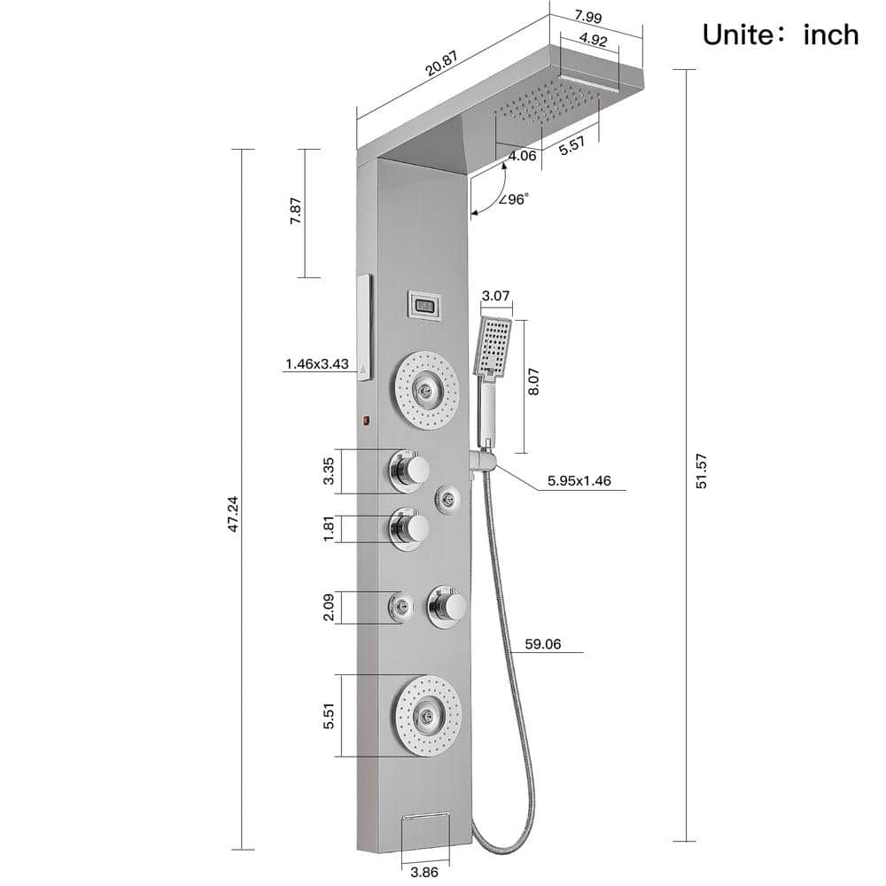Nickel Chrome Multi-Function LED Shower Panel System
