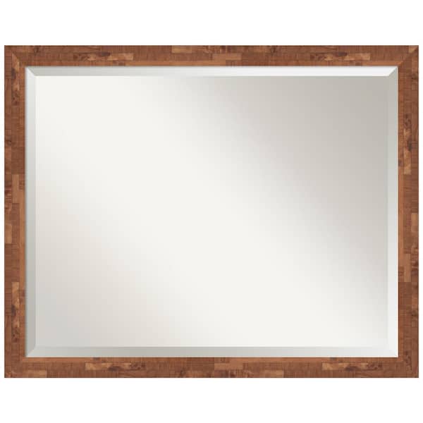 Amanti Art Fresco Light Pecan 30.5 in. W x 24.5 in. H Wood Framed Beveled Bathroom Vanity Mirror in Brown