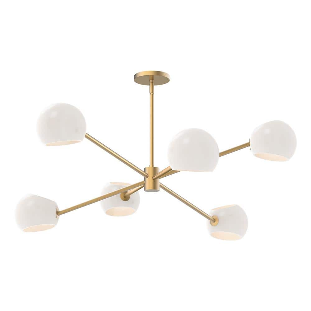 Willow 6-Light Brushed Gold and Opal Matte Sputnik Chandelier
