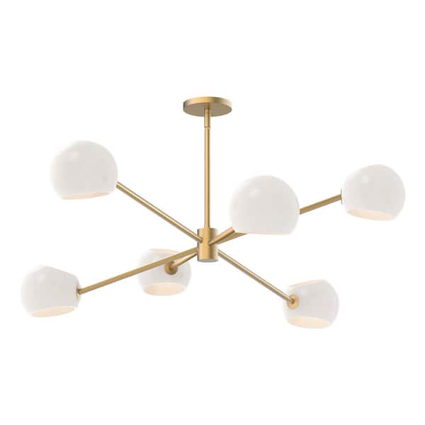 ALORA MOOD Willow 37 in. 6 Light 60-Watt Brushed Gold/Opal Matte Glass Chandelier