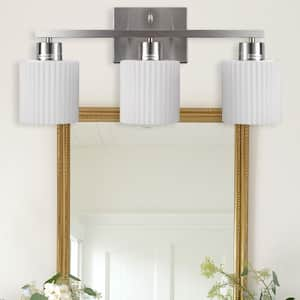 21 in. 3-Light Brushed Nickel Vanity Light Fixture with White Frosted Glass Shades for Bathroom Mirror