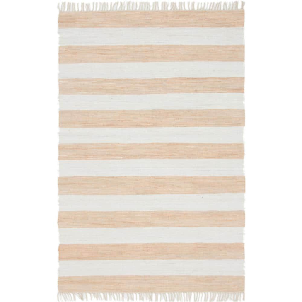 Handwoven Beige Braided Stripe Indoor Rug 6' x 9' - Earthy Easy Care