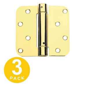 4 in. x 4 in. Bright Brass Full Mortise Spring Non-Removable Pin with 5/8 in. Radius Hinge - Set of 3