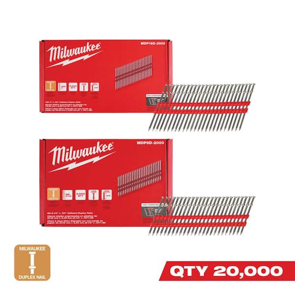 Milwaukee 16D 3 in. x .131 in. & 8D 2-1/4 in. x .131 in. Collated 21-Degree Duplex Nails for M18 FUEL Duplex Nailer (20000-Count)