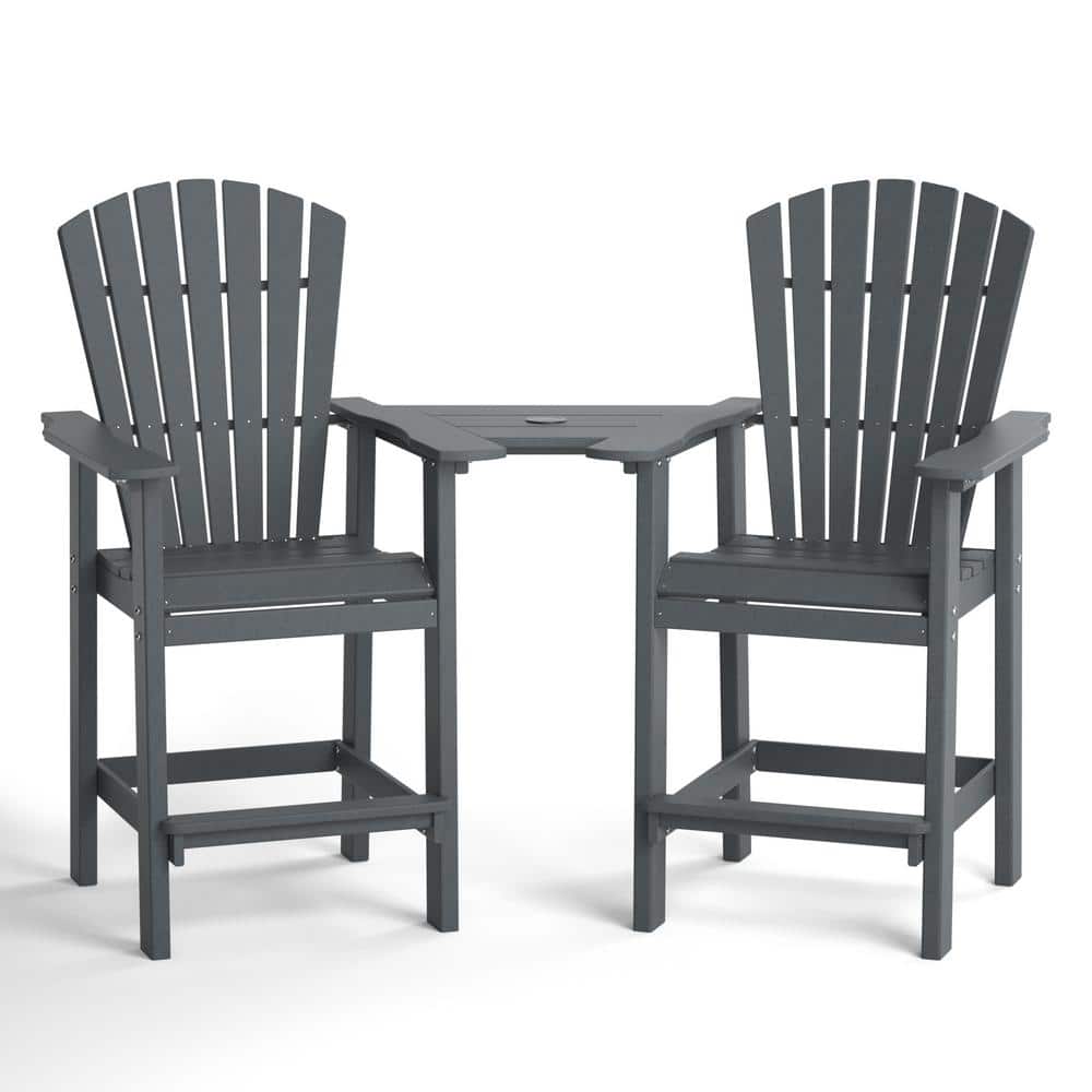 Modern Gray Plastic Adirondack Outdoor Bar Stool (2-Pack)
