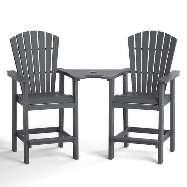 Unbranded Modern Gray Plastic Adirondack Outdoor Bar Stool (2-Pack)