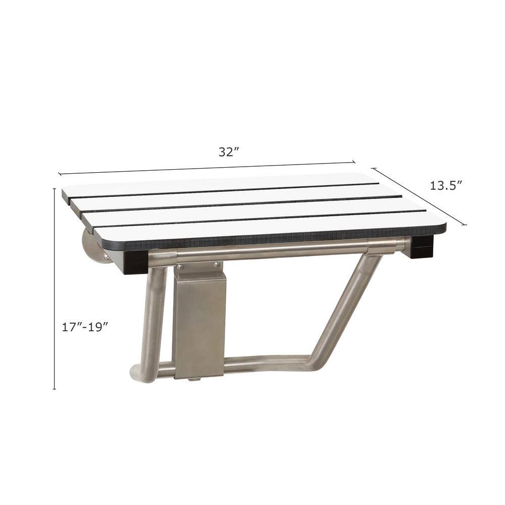 32" x 15" White Phenolic Slats Folding Wall Mount Shower Seat