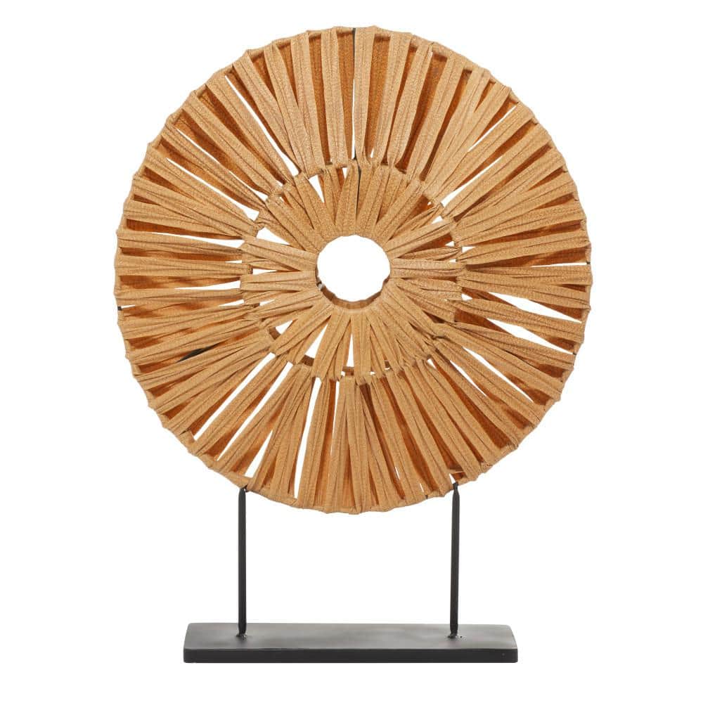 Brown Plastic Rattan Handmade Abstract Sculpture with Black Stand