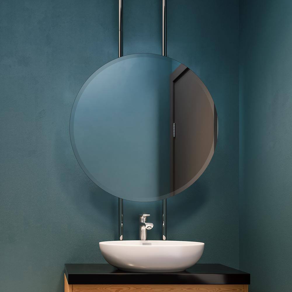 Elegant 18" Round Frameless Beveled Wall Mirror