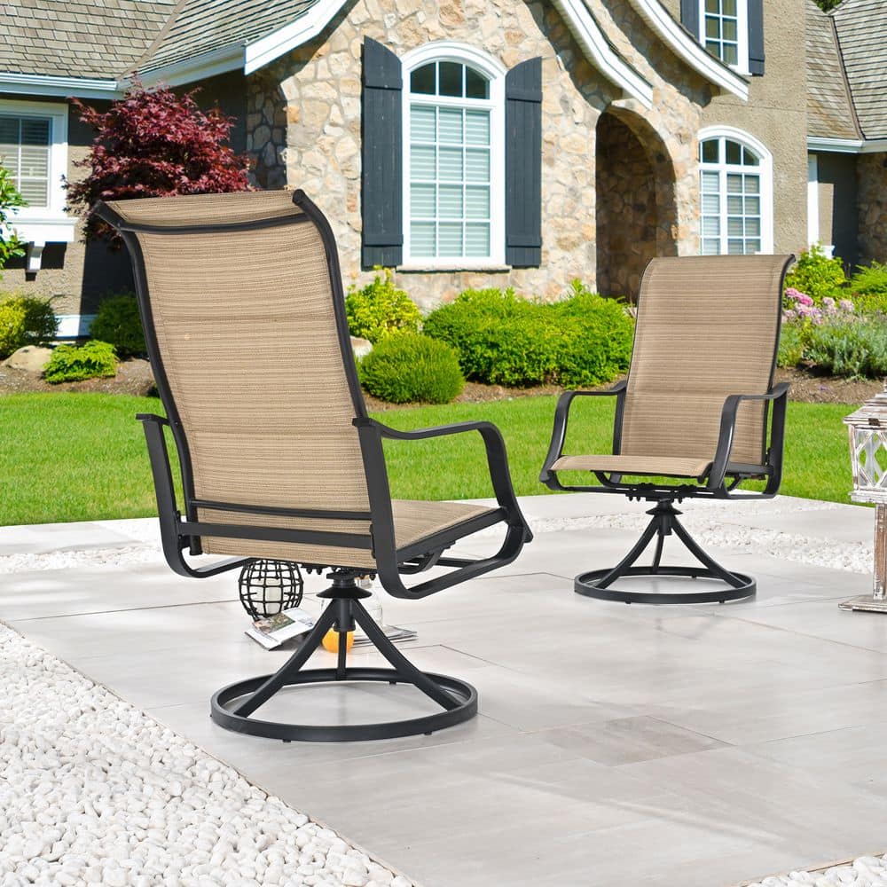 Patio Festival Swivel Sling Outdoor Dining Chair in Beige (2