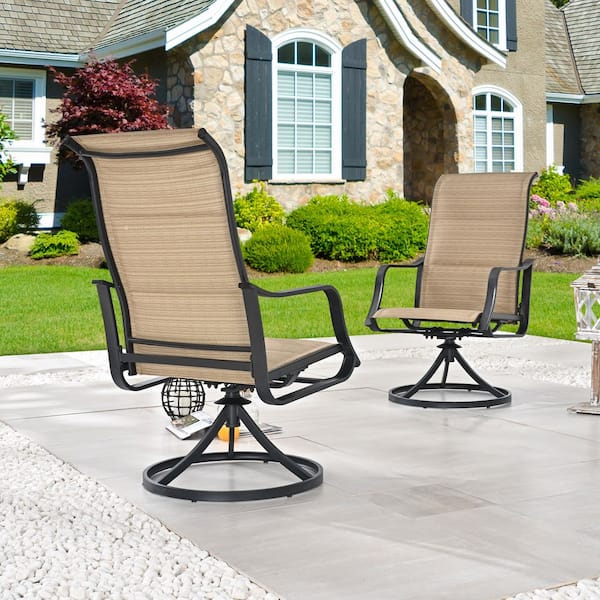 Swivel Sling Outdoor Dining Chair in Beige (2-Pack)